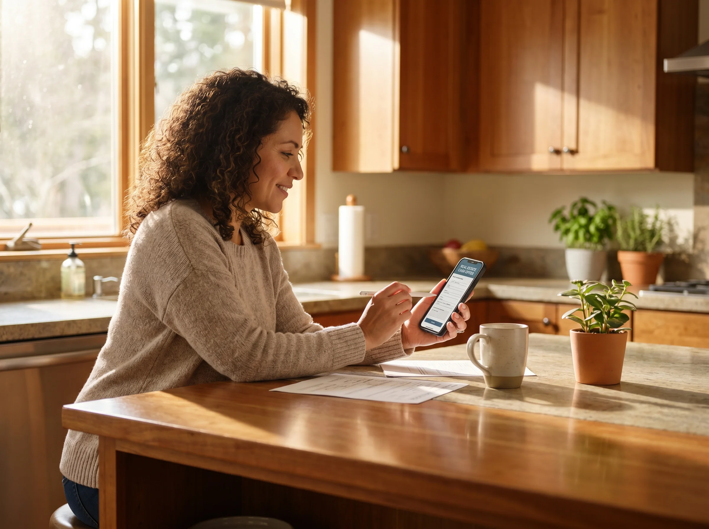 Homeowner submitting property details online for a cash offer