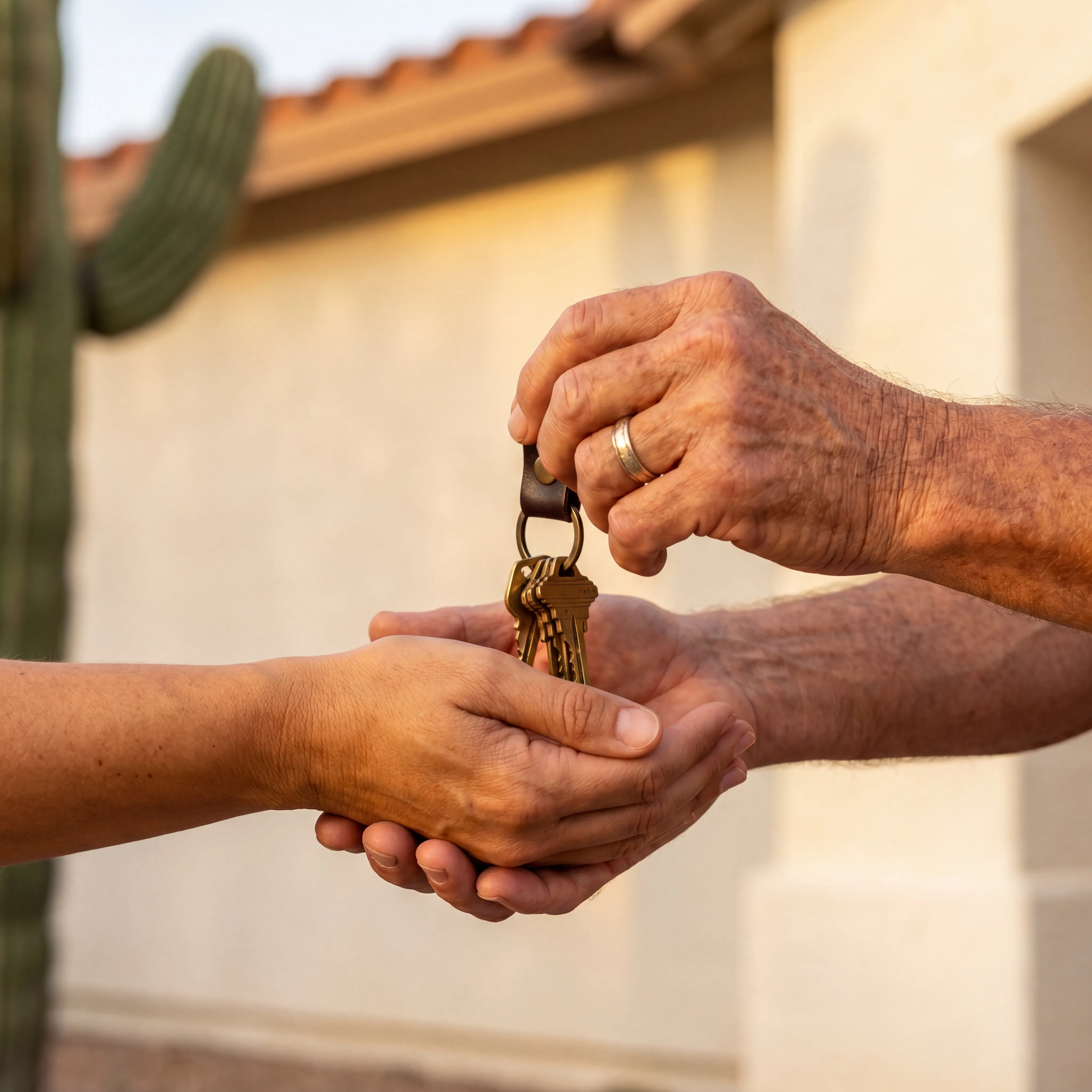 Happy seller holding keys after a fast cash home sale